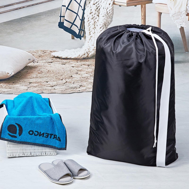 Homest 2 Pack Xl Nylon Laundry Bag With Strap, Large Dirty Clothes Organizer, Easy Fit A Laundry Hamper Or Basket, Can Carry Up To 4 Loads Of Laundry, Black And Sky Blue - Image 2