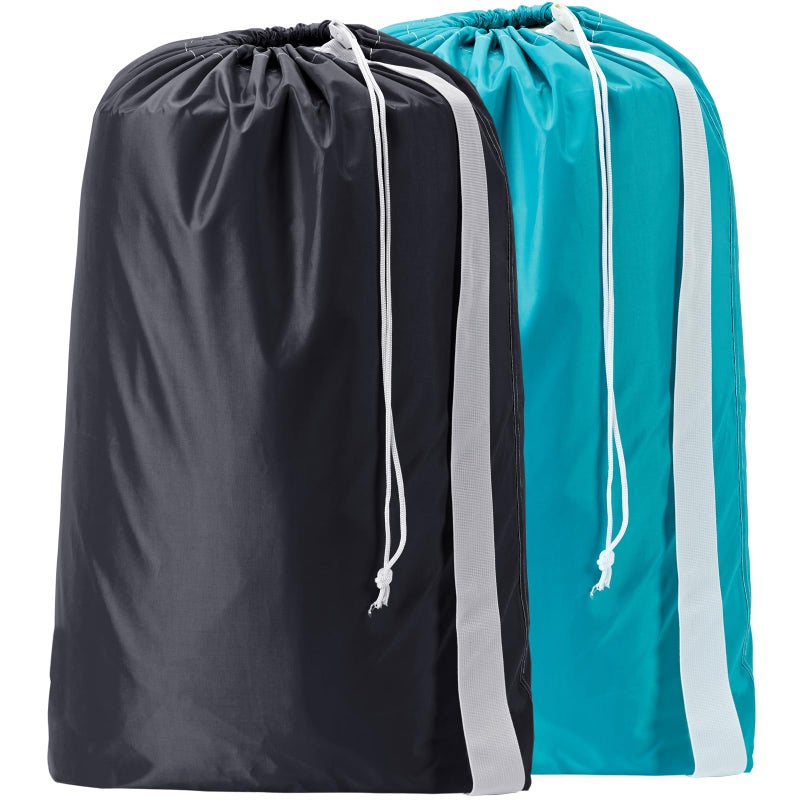 Homest 2 Pack Xl Nylon Laundry Bag With Strap, Large Dirty Clothes Organizer, Easy Fit A Laundry Hamper Or Basket, Can Carry Up To 4 Loads Of Laundry, Black And Sky Blue - Image 1