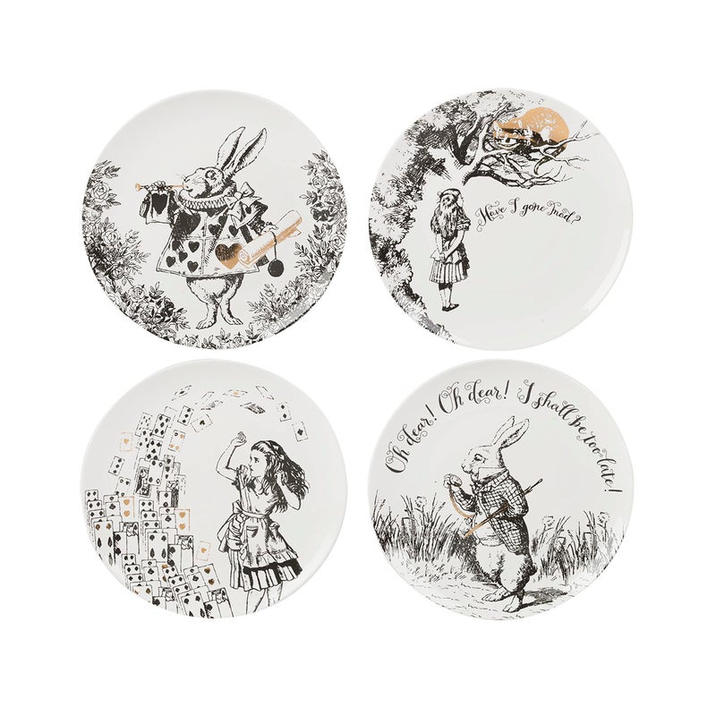 VA Alice in Wonderland Side Plates for Dinner Afternoon Tea or Breakfast Fine China 205 cm 8 Set of 4 White