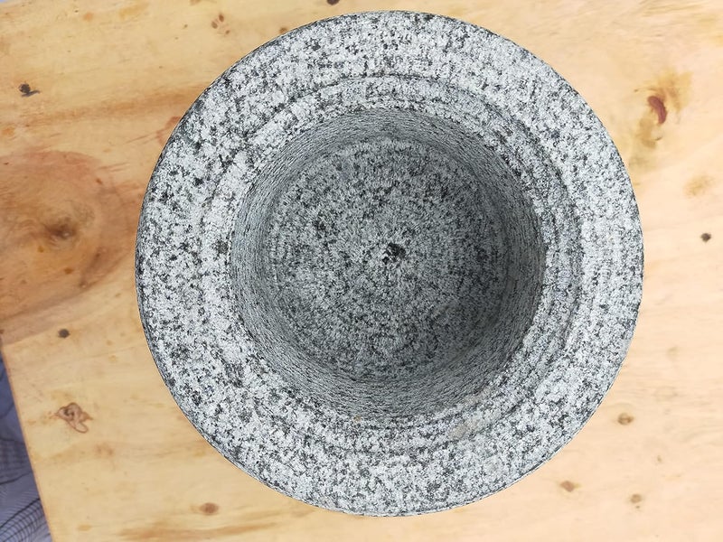 AZKAR Stone Mortar Pestle Set for Spices Okhli Masher Khalbatta Kharal Mixer Natural Traditional Grinder and Musal Well Design for Kitchen Home Herb 6 in - Image 2