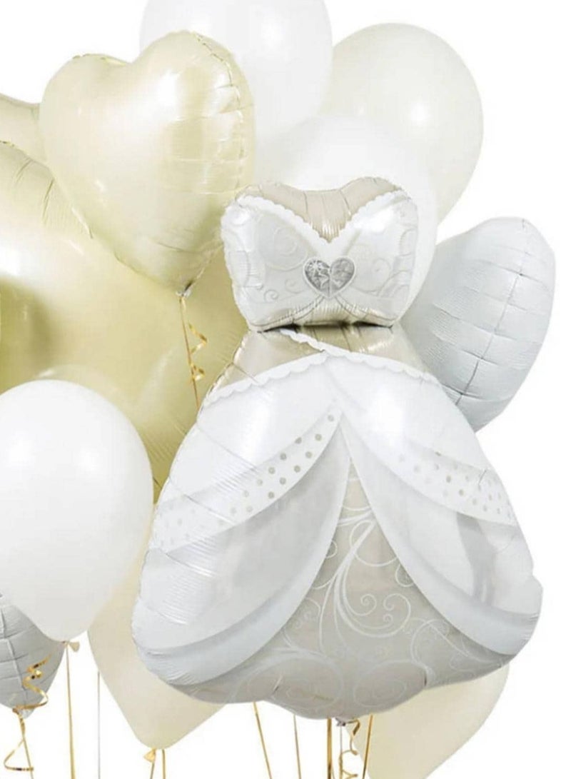 Wedding decoration – Set of 8 aluminum foil balloons featuring a bride dress, groom tuxedo, and heart shapes in white and gold colors. - Image 3
