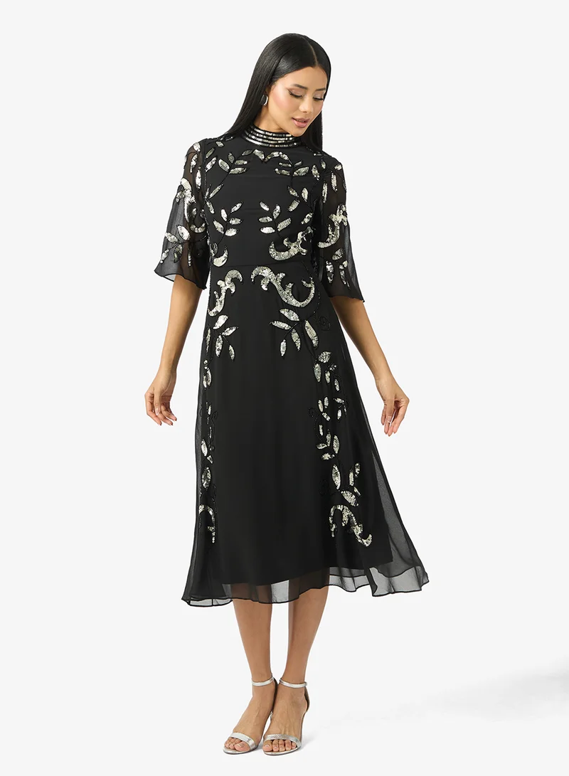 Embellished High Neck Midi Dress