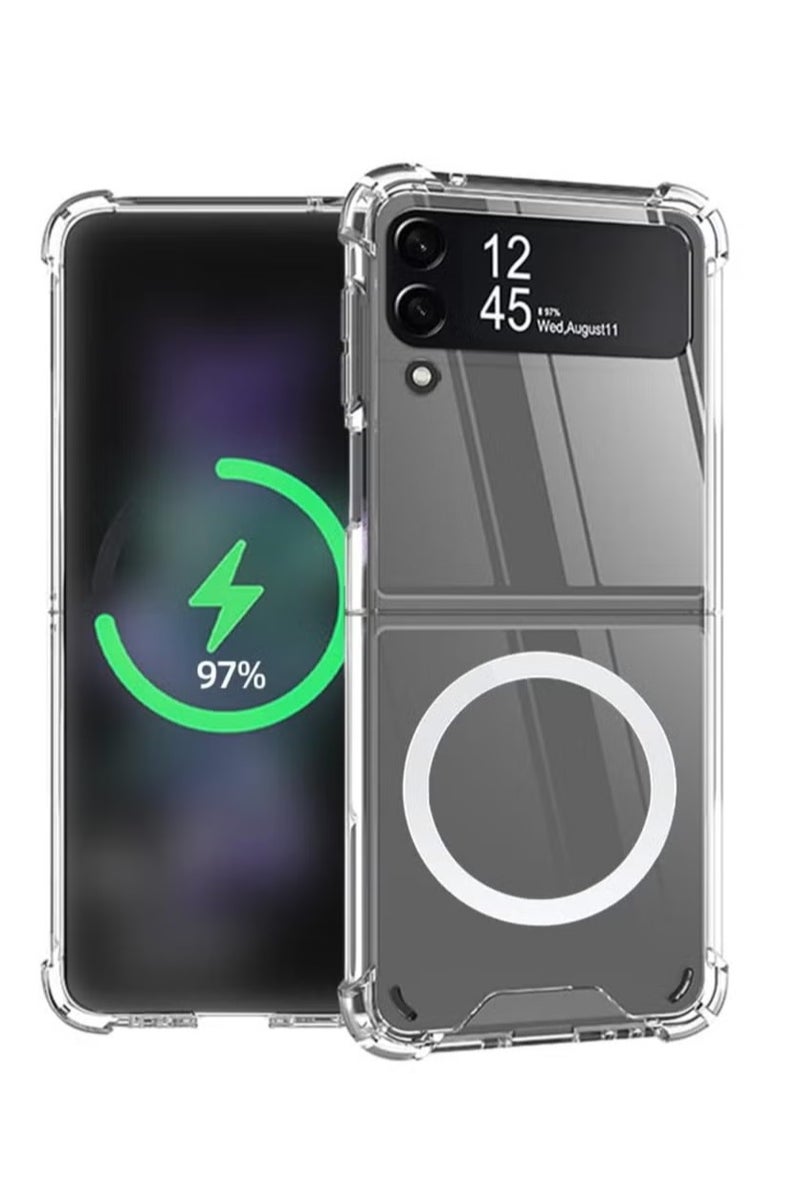 أوميكسبرو جراب مغناطيسي شفاف لهاتف Samsung Galaxy Z Flip 3 5g، يدعم Magsafe والشاحن اللاسلكي، غطاء هاتف صلب شفاف مقاوم للصدمات والسقوط لهاتف Galaxy z flip3 - Image 1