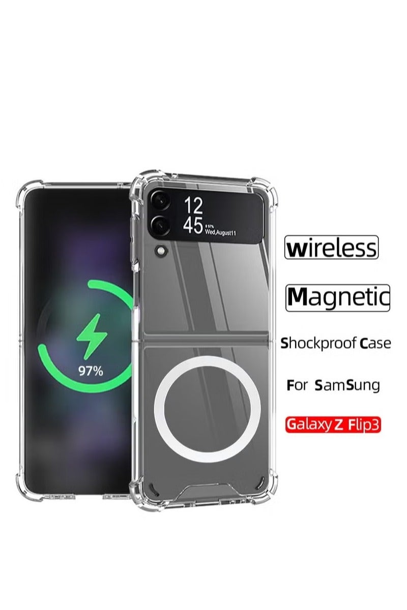 أوميكسبرو جراب مغناطيسي شفاف لهاتف Samsung Galaxy Z Flip 3 5g، يدعم Magsafe والشاحن اللاسلكي، غطاء هاتف صلب شفاف مقاوم للصدمات والسقوط لهاتف Galaxy z flip3 - Image 2
