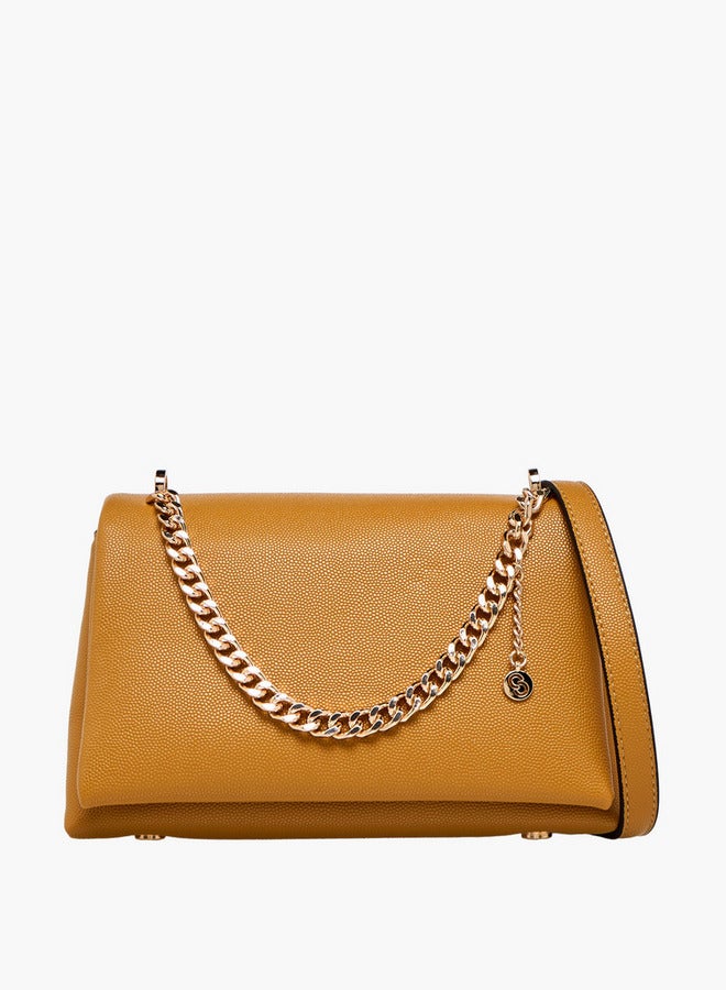 Celeste Solid Crossbody Bag with Adjustable Strap and Chain Detail - Image 1