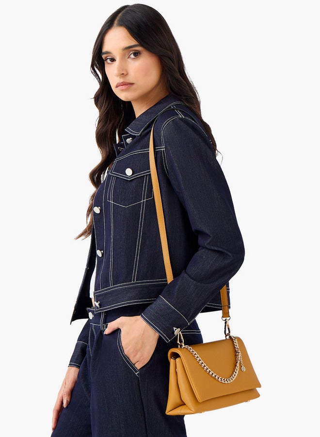 Celeste Solid Crossbody Bag with Adjustable Strap and Chain Detail - Image 2