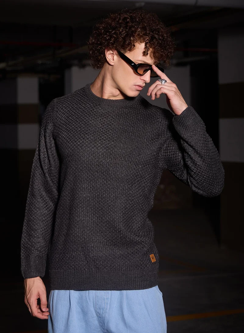 كامبوس سوترا Men's Onyx Black Solid Knitted Pullover Sweater