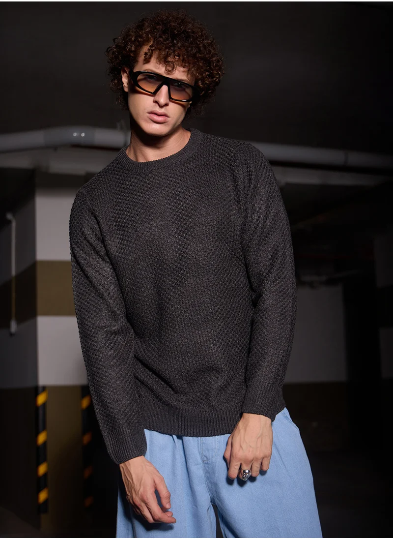كامبوس سوترا Men's Onyx Black Solid Knitted Pullover Sweater