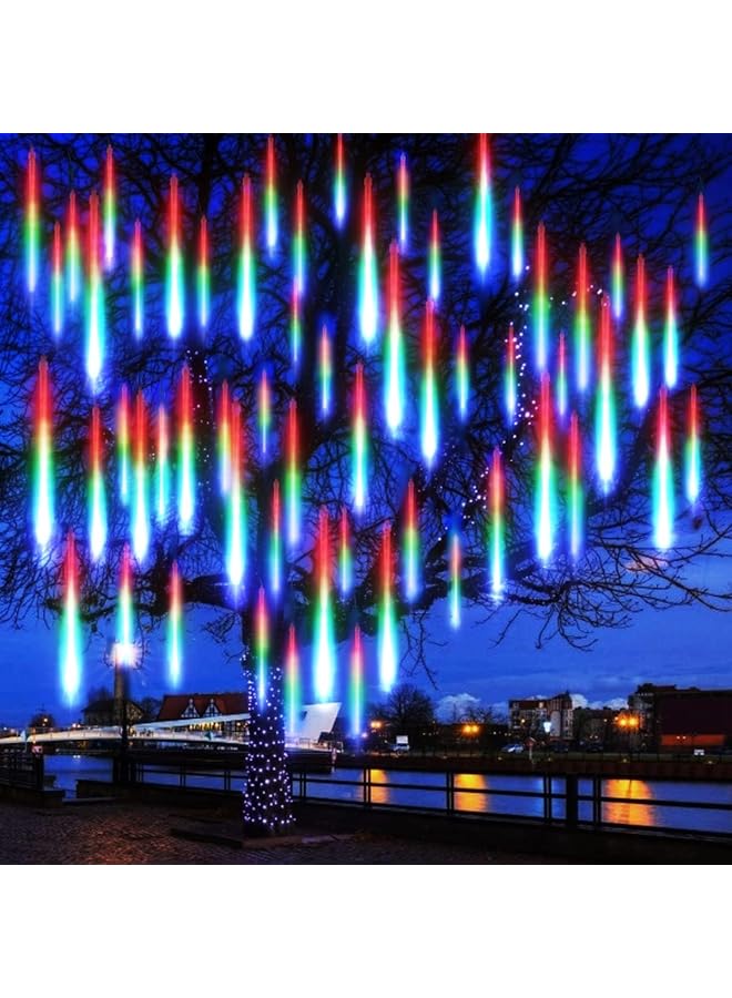 The Bros Meteor Shower Lights - 11.8in LED Falling Rain Lights with 8 Tube 240 LEDs - Waterproof Outdoor MeteorFalling Rain Drop Lights for Xmas Tree Wedding Holiday Party Patio Decoration (Multi-colour) - Image 1