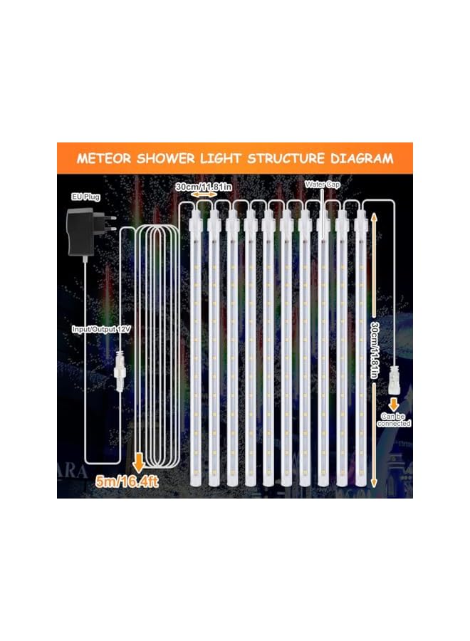 The Bros Meteor Shower Lights - 11.8in LED Falling Rain Lights with 8 Tube 240 LEDs - Waterproof Outdoor MeteorFalling Rain Drop Lights for Xmas Tree Wedding Holiday Party Patio Decoration (Multi-colour) - Image 3