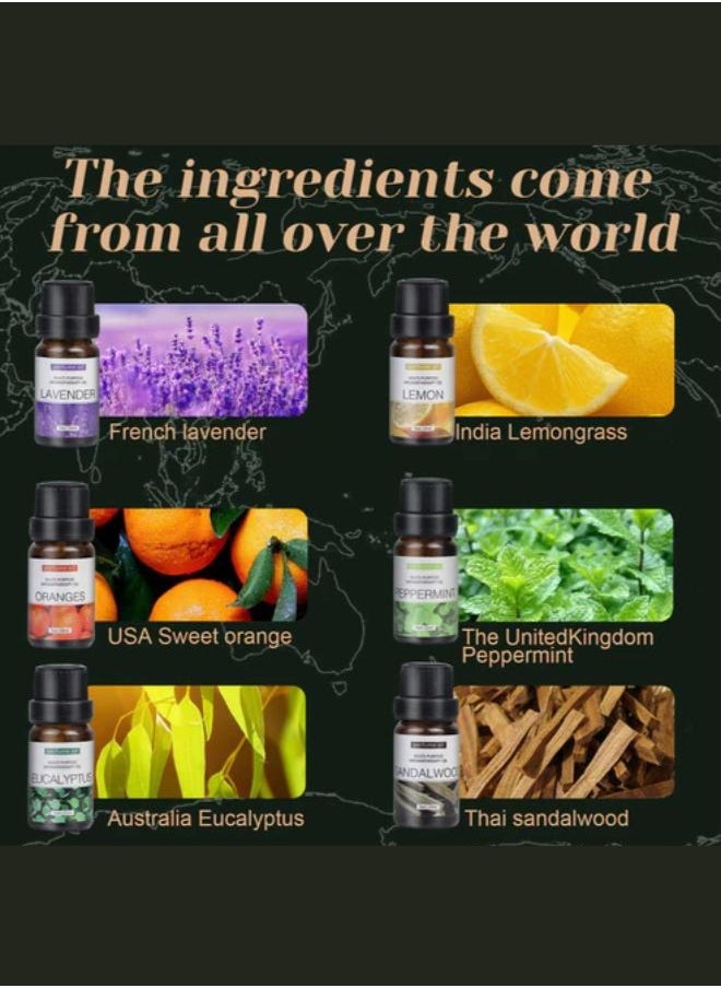 Plynox - 6pcs x 10 mL Essential Oils Suit Water Soluble Aromatherapy Essential Oil Sandalwood&Sweet Orange&Lavender&Eucalyptus&Lemon&Mint Aromatherapy Diffuser Oil for Humidifier, Aroma Diffuser - Image 1