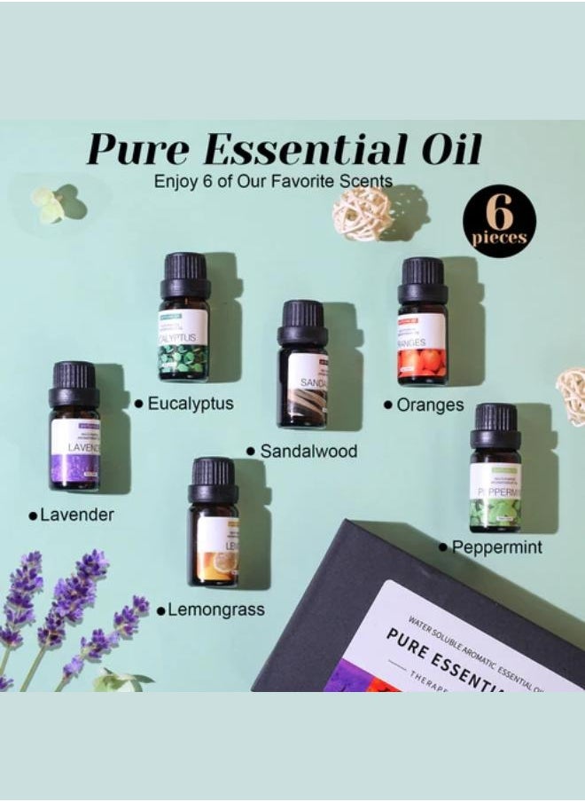 Plynox - 6pcs x 10 mL Essential Oils Suit Water Soluble Aromatherapy Essential Oil Sandalwood&Sweet Orange&Lavender&Eucalyptus&Lemon&Mint Aromatherapy Diffuser Oil for Humidifier, Aroma Diffuser - Image 1