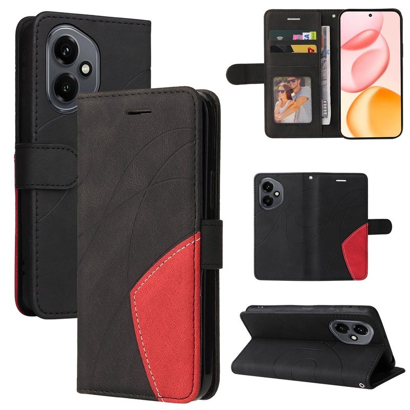 erorex For Honor 400 Global 156.5mm Dual-color Splicing Flip Leather Phone Case(Black) - Image 1