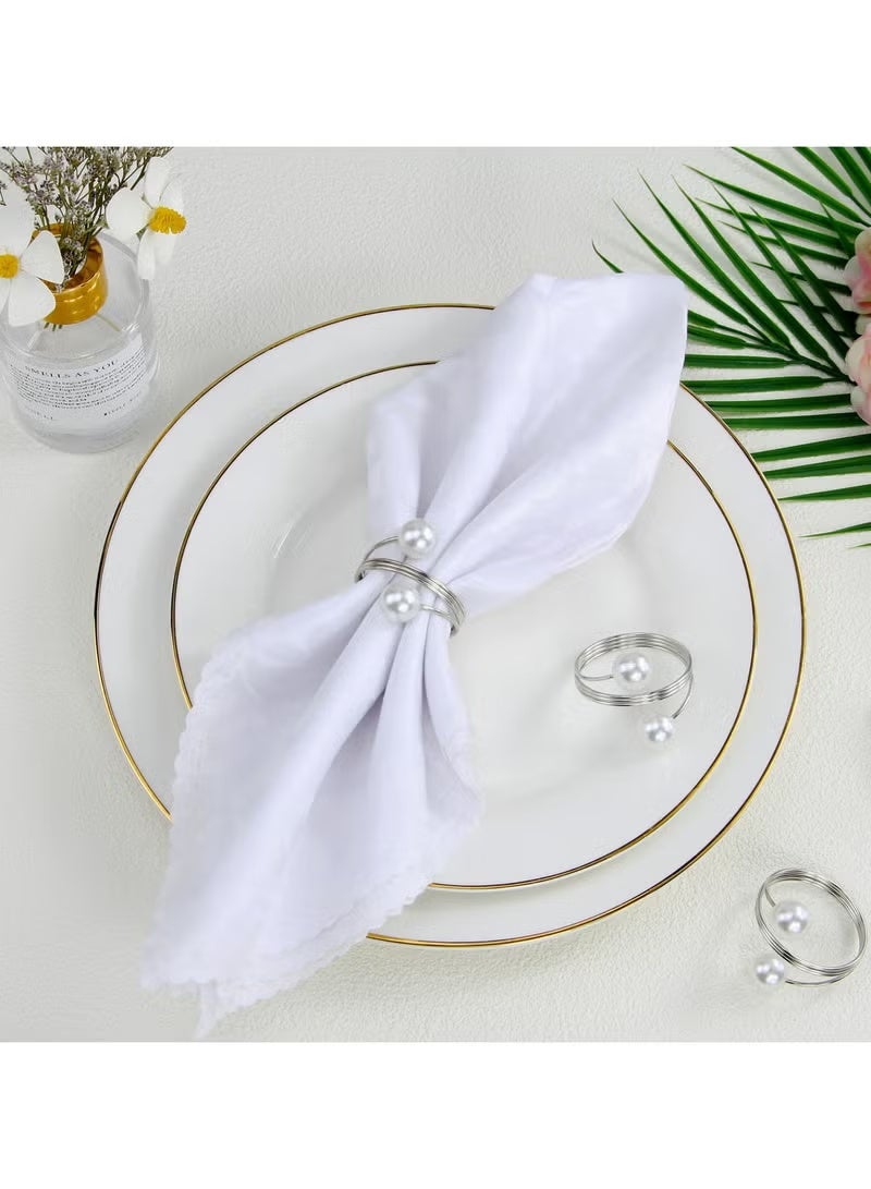 8Pcs Silver Pearl Napkin Rings Retro And Simple Style Silver Napkin Ring Pearls，Silver Metal Electroplated Napkin Rings For Family Dinner Wedding Table Decoration Birthday Party Decoration - Image 4