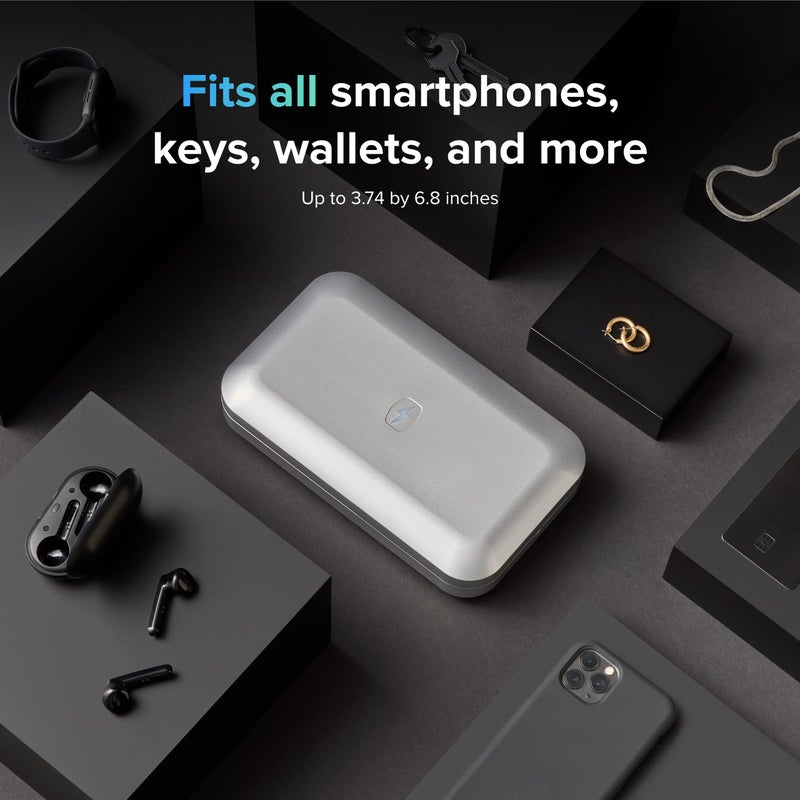 PhoneSoap 3 UV Cell Phone Sanitizer & Dual Universal Cell Phone Charger Box | Patented & Clinically Proven 360-Degree UV-C Light Sanitizer | Disinfects and Charges All Phones (Silver) - Image 5