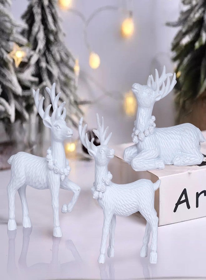 Dlfghos White Christmas Reindeer Decor Set of 3 Resin Standing Deer Figurines Elk Sculpture Christmas Figurine Centerpieces for Home Tabletop Shelf Elegant Xmas Deer Statue Artificial Animal Table Decorations - Image 1