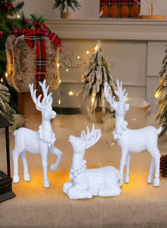 Dlfghos White Christmas Reindeer Decor Set of 3 Resin Standing Deer Figurines Elk Sculpture Christmas Figurine Centerpieces for Home Tabletop Shelf Elegant Xmas Deer Statue Artificial Animal Table Decorations - Image 2