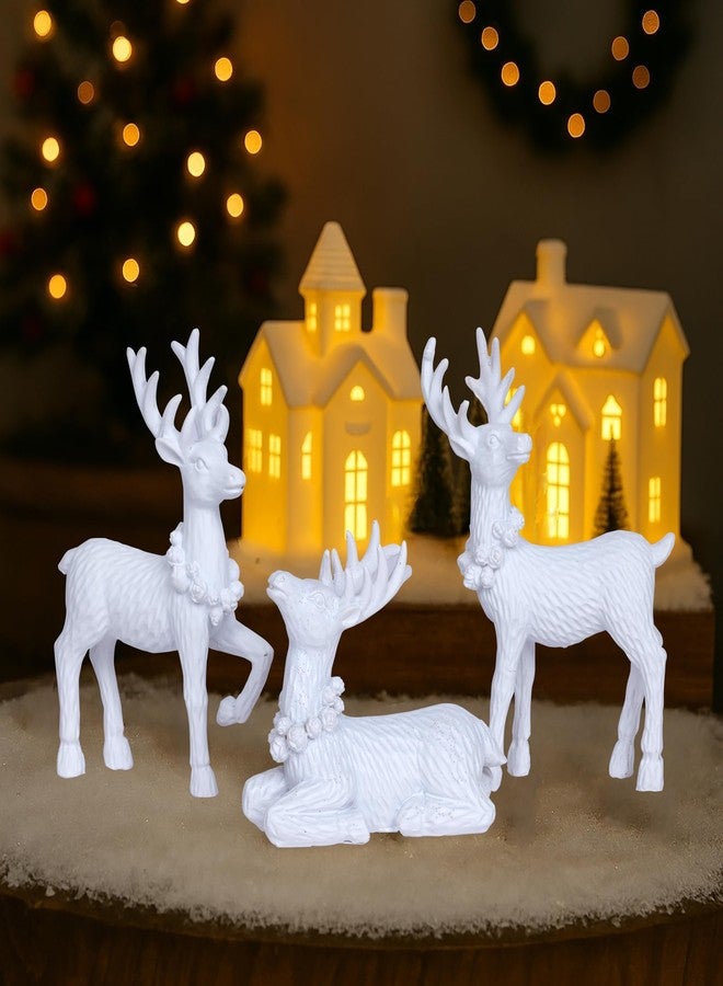 Dlfghos White Christmas Reindeer Decor Set of 3 Resin Standing Deer Figurines Elk Sculpture Christmas Figurine Centerpieces for Home Tabletop Shelf Elegant Xmas Deer Statue Artificial Animal Table Decorations - Image 4