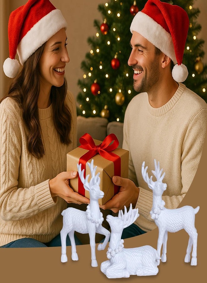 Dlfghos White Christmas Reindeer Decor Set of 3 Resin Standing Deer Figurines Elk Sculpture Christmas Figurine Centerpieces for Home Tabletop Shelf Elegant Xmas Deer Statue Artificial Animal Table Decorations - Image 5