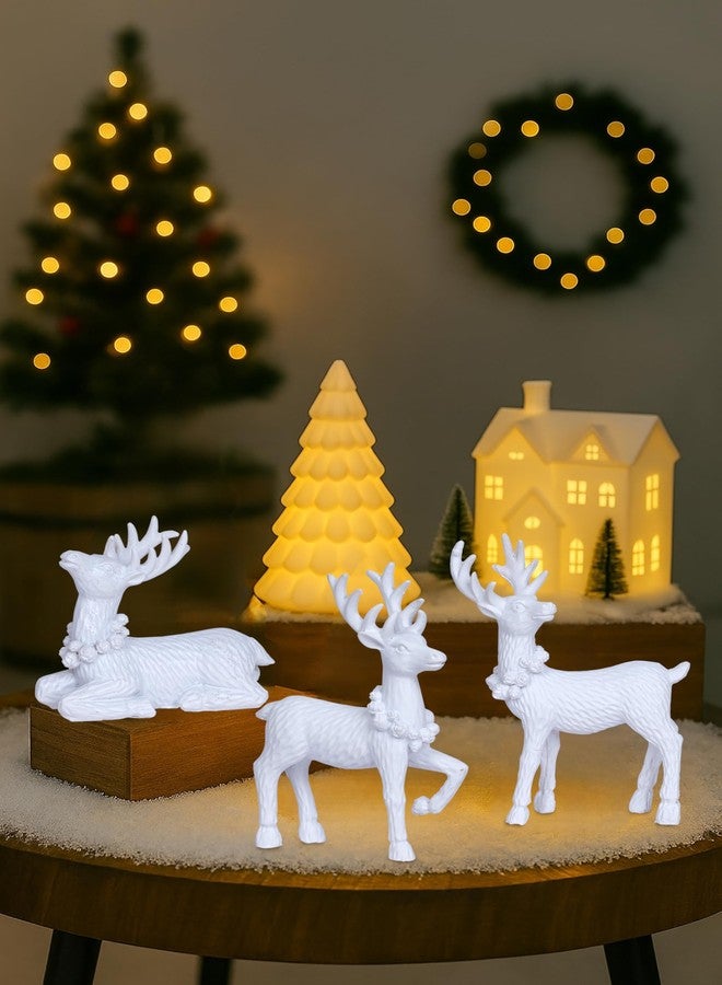 Dlfghos White Christmas Reindeer Decor Set of 3 Resin Standing Deer Figurines Elk Sculpture Christmas Figurine Centerpieces for Home Tabletop Shelf Elegant Xmas Deer Statue Artificial Animal Table Decorations - Image 3