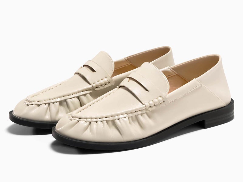 Coutgo Penny Loafers for Women Comfortable Slip on Shoes Collapsible Heel Closed Toe Dressy Casual Work Flats, Beige, Size 8 - Image 4