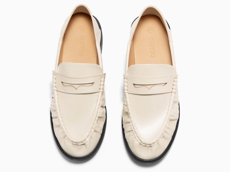 Coutgo Penny Loafers for Women Comfortable Slip on Shoes Collapsible Heel Closed Toe Dressy Casual Work Flats, Beige, Size 8 - Image 5