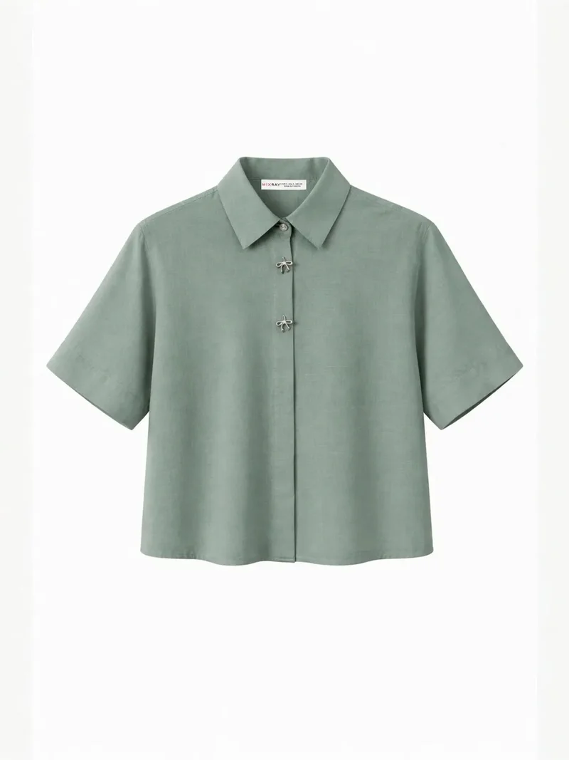 MixRay Mixray Short Sleeve Crop Shirt with Stone Accessories