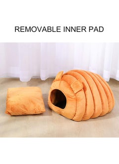 A.M Indoor Warm Igloo Cat House, Caterpillar Shape Semi-enclosed Comfortable Soft Non-slip Orange Three-dimensional Cat House Removable Washable Inner Cushion Cat Bed  - Image 4