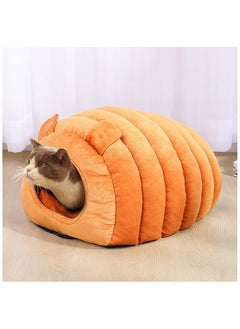 A.M Indoor Warm Igloo Cat House, Caterpillar Shape Semi-enclosed Comfortable Soft Non-slip Orange Three-dimensional Cat House Removable Washable Inner Cushion Cat Bed  - Image 2