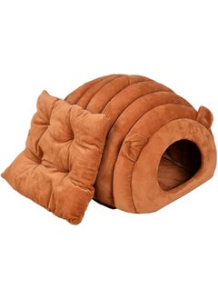 A.M Indoor Warm Igloo Cat House, Caterpillar Shape Semi-enclosed Comfortable Soft Non-slip Orange Three-dimensional Cat House Removable Washable Inner Cushion Cat Bed  - Image 1