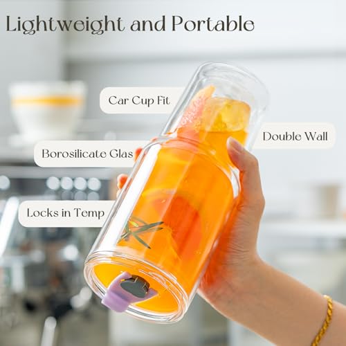 KEMORELA 28 oz Double Wall Glass Tumblers Set of 2, Extra-Wide 13mm Reusable Drinking Straws, Boba Tumbler, Wide-Mouth Water Cups for Iced Coffee, Smoothies, Boba & Tea Lovers (Clear) - Image 4