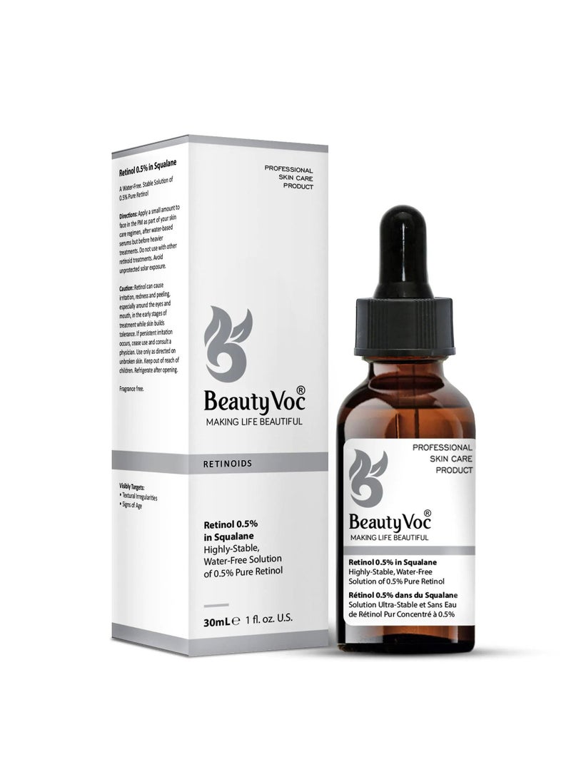 BEAUTY VOC - Retinol 0.5% Serum Ultimate Anti-Aging Solution with 0.5% retinol concentration stimulates fine lines, wrinkles and uneven tone for firmer and smoother skin, 30ml - Image 1