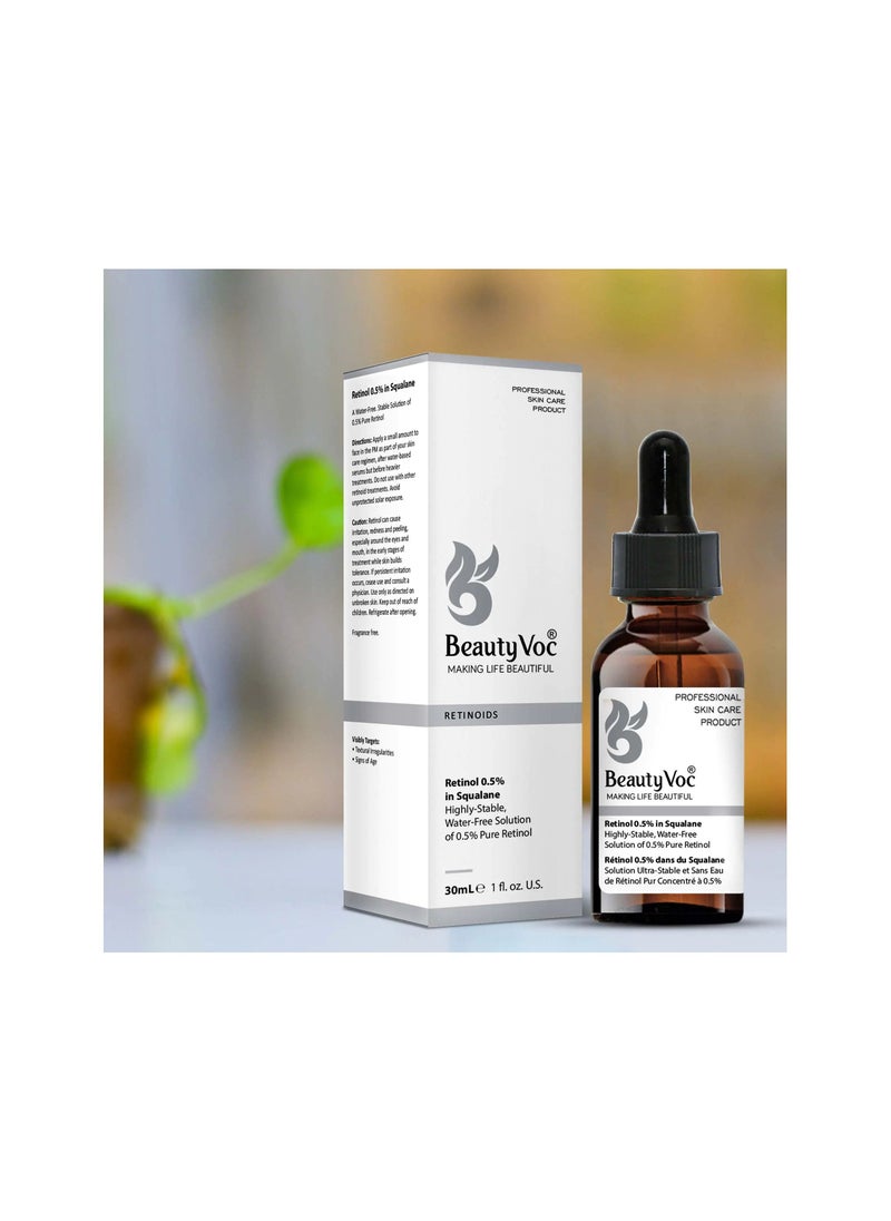 BEAUTY VOC - Retinol 0.5% Serum Ultimate Anti-Aging Solution with 0.5% retinol concentration stimulates fine lines, wrinkles and uneven tone for firmer and smoother skin, 30ml - Image 1