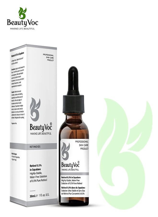 BEAUTY VOC - Retinol 0.5% Serum Ultimate Anti-Aging Solution with 0.5% retinol concentration stimulates fine lines, wrinkles and uneven tone for firmer and smoother skin, 30ml - Image 1