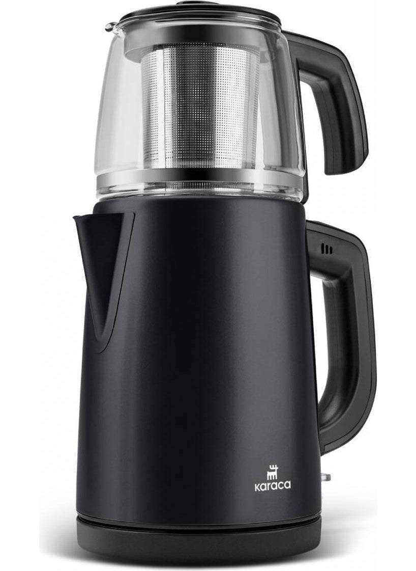 Karaca Tea Glass 2 In 1 Steel Tea Maker and Kettle Matte Black  - Image 2