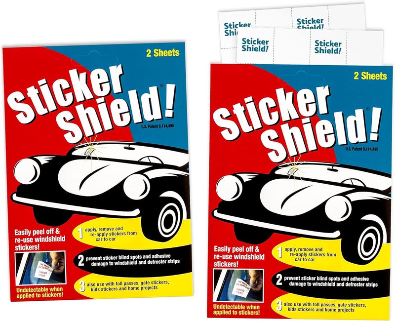 STICKER SHIELD درع الملصقات - أداة تطبيق ملصقات الزجاج الأمامي للتطبيق السهل والإزالة وإعادة التطبيق من سيارة إلى أخرى (عبوتان (4 أوراق إجمالاً)) جودة مجربة خليج - Image 1