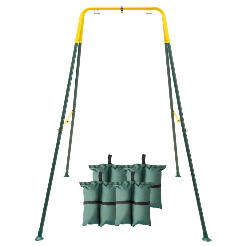FUNLIO Foldable Swing Stand for Kids with 4 Sandbags Heavy Duty Metal AFrame IndoorOutdoor for Backyard Suitable Most ToddlerBaby JumperHammock Chair  Green