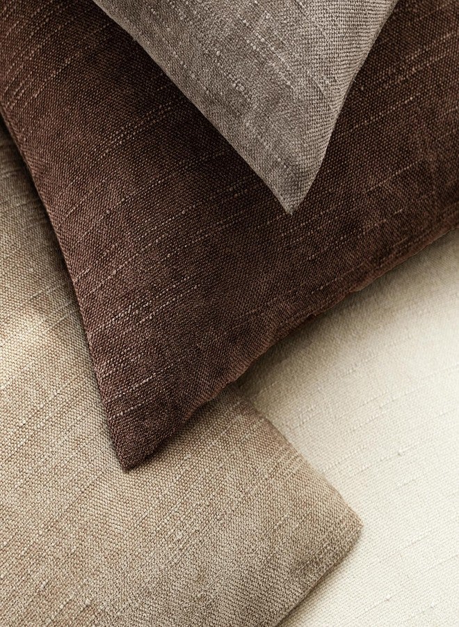 Foindtower Pack of 2 Soft Textured Chenille Throw Decorative Pillow Covers Square Accent Solid Cushion Cover Cozy Neutral Farmhouse Pillow Case for Couch Sofa Bedroom Living Room 24x24 Inch,Red Brown - Image 4