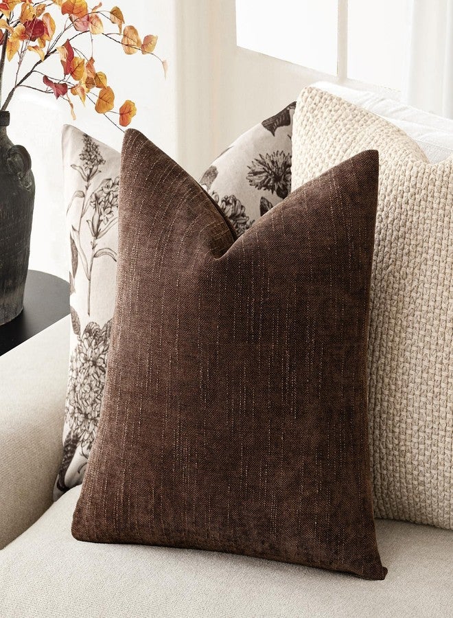 Foindtower Pack of 2 Soft Textured Chenille Throw Decorative Pillow Covers Square Accent Solid Cushion Cover Cozy Neutral Farmhouse Pillow Case for Couch Sofa Bedroom Living Room 24x24 Inch,Red Brown - Image 5