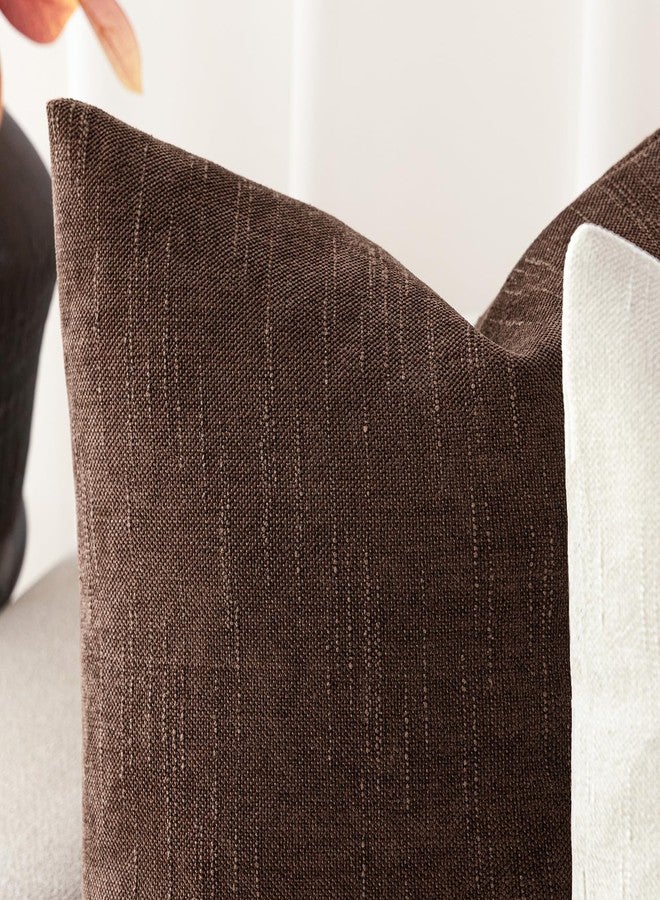 Foindtower Pack of 2 Soft Textured Chenille Throw Decorative Pillow Covers Square Accent Solid Cushion Cover Cozy Neutral Farmhouse Pillow Case for Couch Sofa Bedroom Living Room 24x24 Inch,Red Brown - Image 2