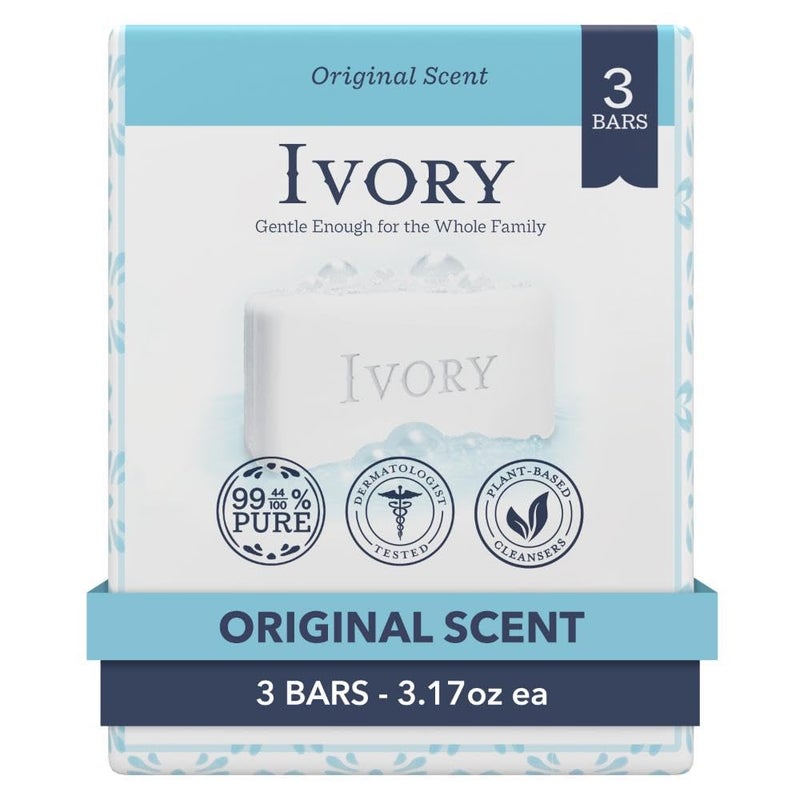 Ivory Original Bath Bar Soap with Notes of Aloe Scent, 3.17 oz (Pack of 3) - Image 1