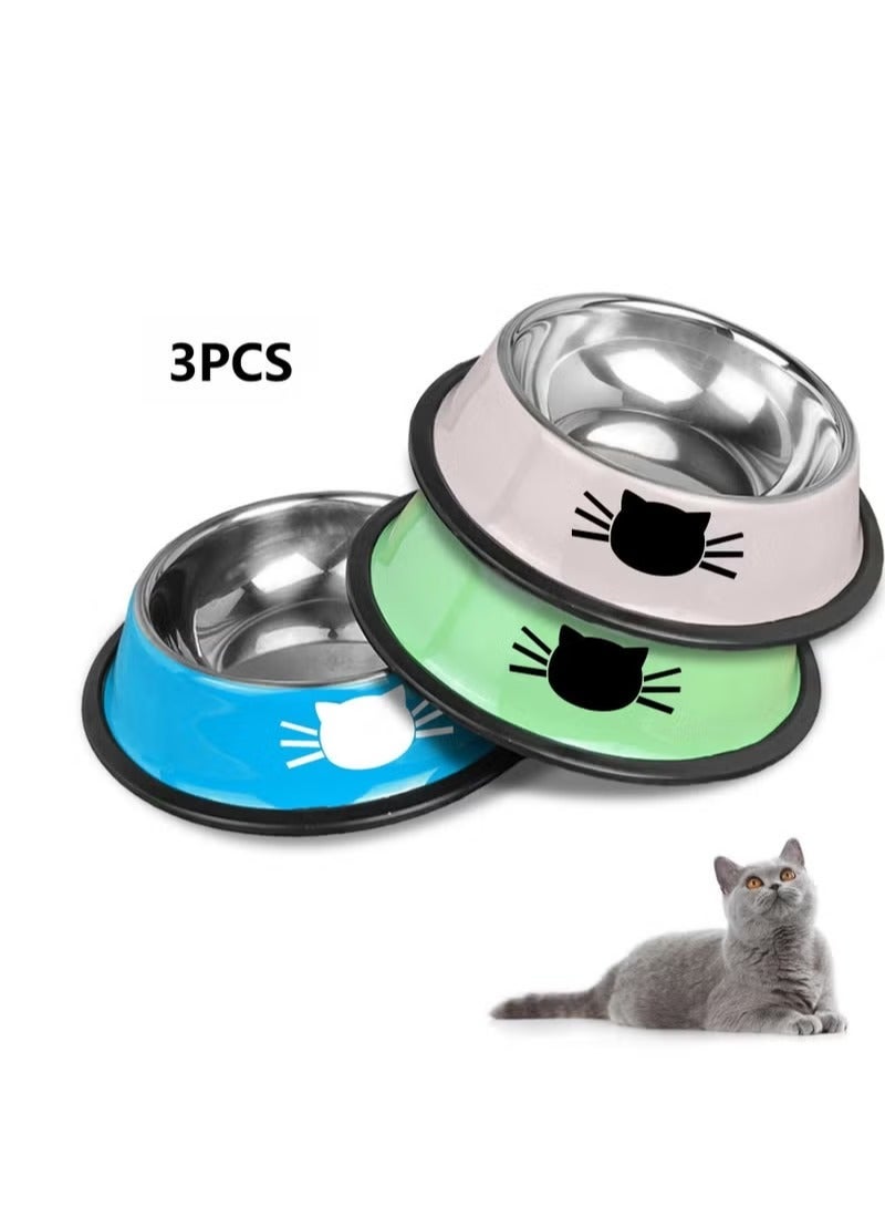 SILADEFU 3pcs Cat Bowl Set, Non-Slip Stainless Steel Bowls for Cats and Pets - Image 1