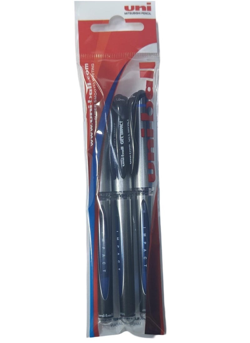 Uniball - uni-ball Uni Ball Blue Capped (UM-153S) Gel Impact Rollerball Pen Ball Point Pens Broad 1mm Nib Tip 0.6mm Line Width Ink (Pack Of 3) - Image 1