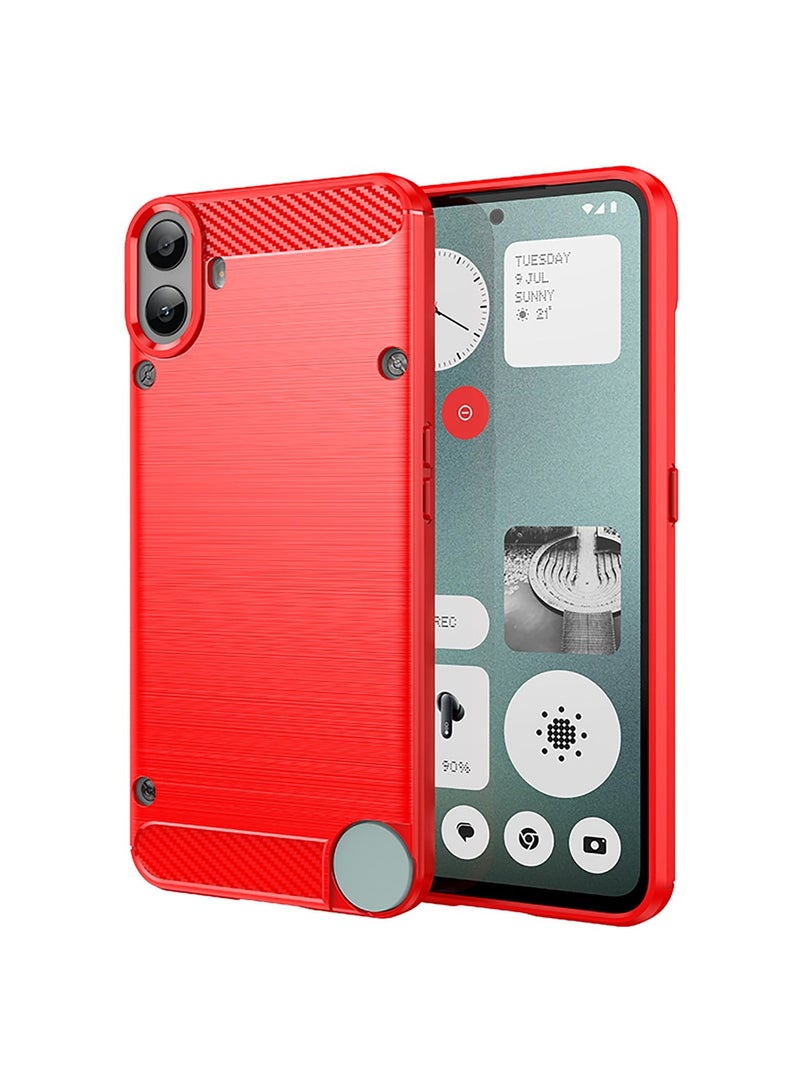 URBBKING Slim Fit Phone Cover with Shock-Absorption, Carbon Fiber TPU Rubber Protective Case For Nothing CMF Phone 1 /cmf by NOTHING Phone 1 Red - Image 1