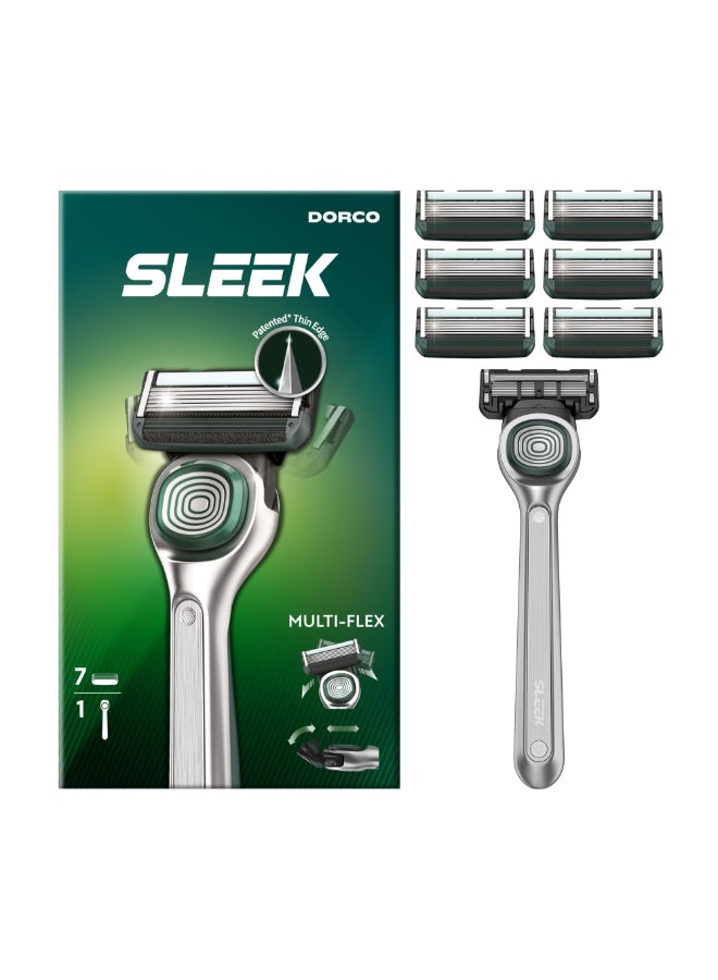 DORCO SLEEK 6 Blade Razor for Men with 7 Cartridges Mens Cartridge Razors with Razor Handle and Smooth Shaving Blades Mens Razors with MultiFlex Technology - Image 2