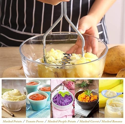 NAIDEV NAIDEV Potato Masher Best Potato Masher Kitchen Tool for Vegetables Fruits and Baby Food Preparation Multipurpose Kitchen Utensil with Ergonomic Grip and Hanging Hook Hole Grey  - Image 5