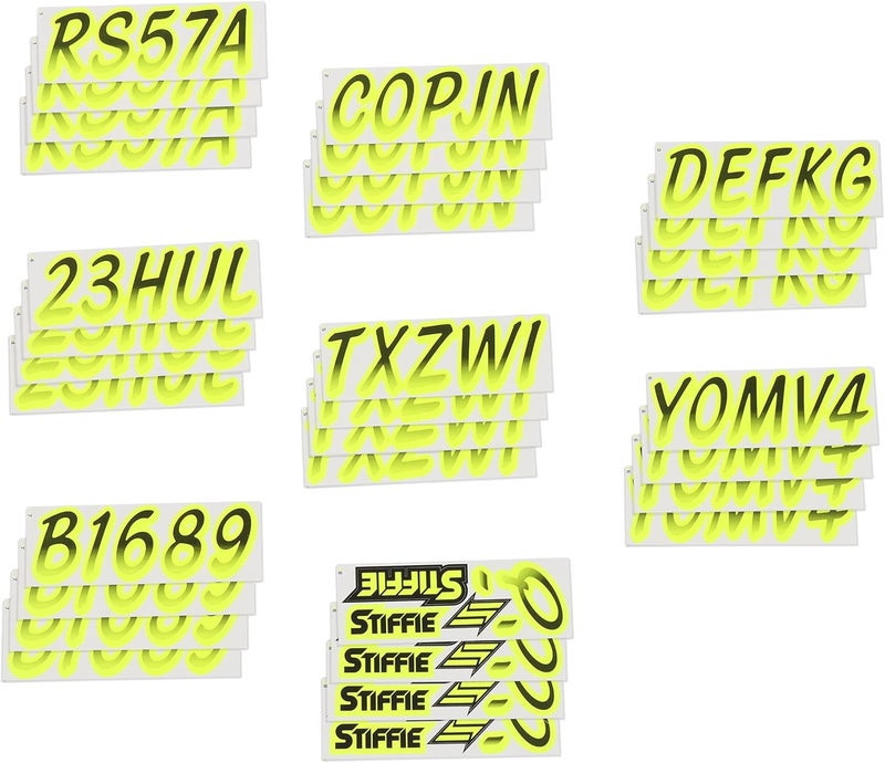 Stiffie Whipline Black/Day Glow Yellow 3" Boat & PWC Registration Decals • Numbers Letters Stickers - Image 4