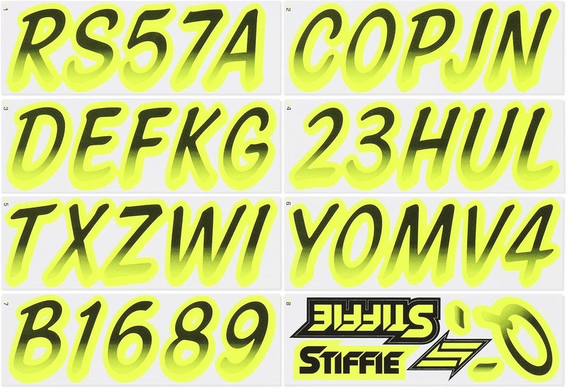 Stiffie Whipline Black/Day Glow Yellow 3" Boat & PWC Registration Decals • Numbers Letters Stickers - Image 3