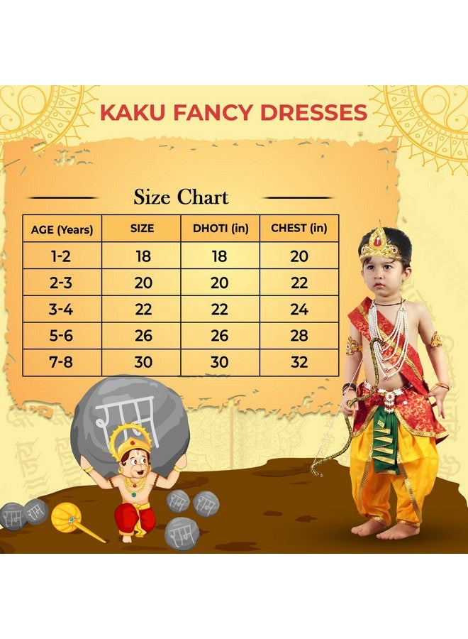 Kaku Fancy Dresses Kaku Fancy Dresses Ram Costume for Kids Infant Baby Ram Dress for Boys (Set of 11 - Red Dhoti, Patka(Stole), Belt, Mukut, Layer Pearl Mala, Moti Bajuband, Earrings, Dhanush, Tarkash and teer)  - Image 3
