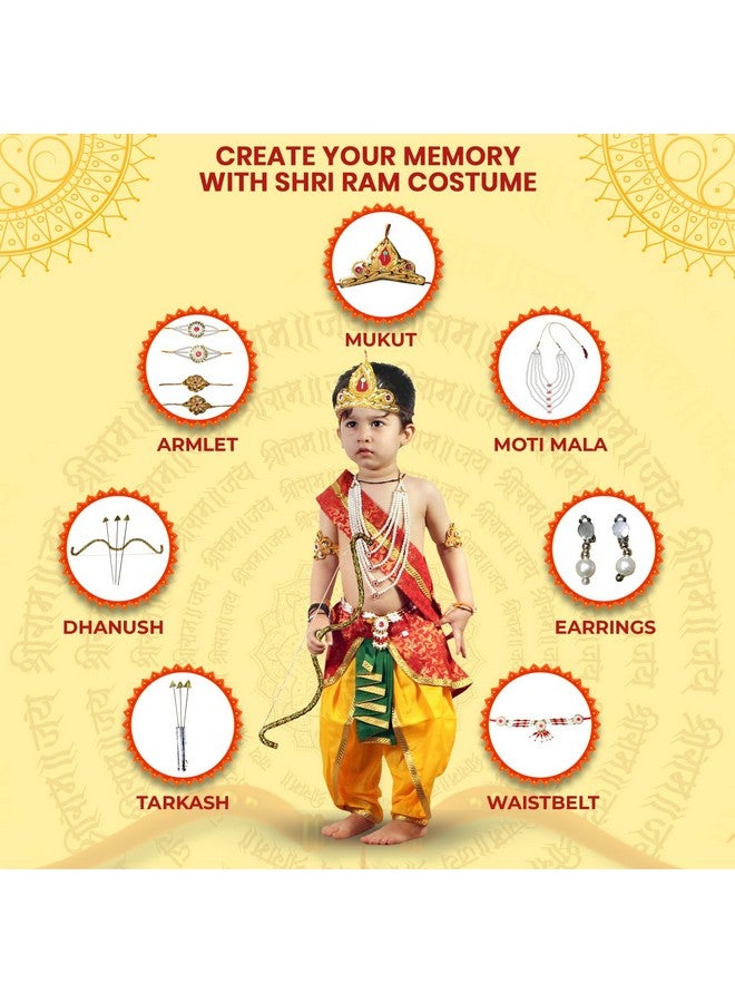 Kaku Fancy Dresses Kaku Fancy Dresses Ram Costume for Kids Infant Baby Ram Dress for Boys (Set of 11 - Red Dhoti, Patka(Stole), Belt, Mukut, Layer Pearl Mala, Moti Bajuband, Earrings, Dhanush, Tarkash and teer)  - Image 2